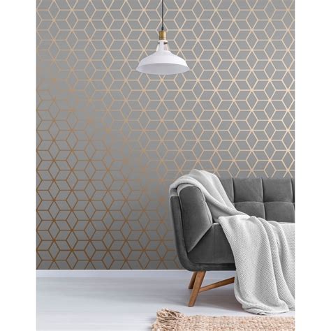 house of alice cubic shimmer metallic wallpaper grey gold|HOUSE OF ALICE Cubic Shimmer Metallic Wallpaper Grey Copper.